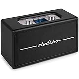 Audizio Tune60 - DAB Plus Radio mit Bluetooth Lautsprecher, Fernbedienung, UKW, 40 Watt, LCD Display, 20 Speicherplätze, 10 Std. Akku, USB/TF, AUX, Wecker, Leder Vintage Digitalradio DAB+, Schwarz