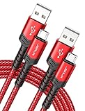 JSAUX Micro USB Kabel [2M 2 Pack], 3A Nylon Ladekabel für Android Smartphones kompatibel mit Samsung S7 Edge/S7/S6 Edge/S6/S4/S3/J3/J7, Huawei P9/P10 Lite, HTC, Kindle, Nokia, PS4 und mehr (Rot)