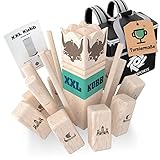 Kubb XXL [Premium] Holz Wikinger Spiel aus Gummibaum Holz – Kubb Hartholz für Erwachsene - mit praktischer Tragetasche