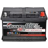 Autobatterie 12V 85Ah BlackMax + 30% Edition Starterbatterie ersetzt 74Ah 75Ah 77Ah 80Ah, kompatible mit PKW