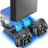 OIVO PS4 Standfuß,Lüfter, PS4 Kühler mit Controller Ladestation für Playstation 4/PS4 Pro/Slim, PS4 Halterung mit Ständer mit 12 Spiele Lagerung