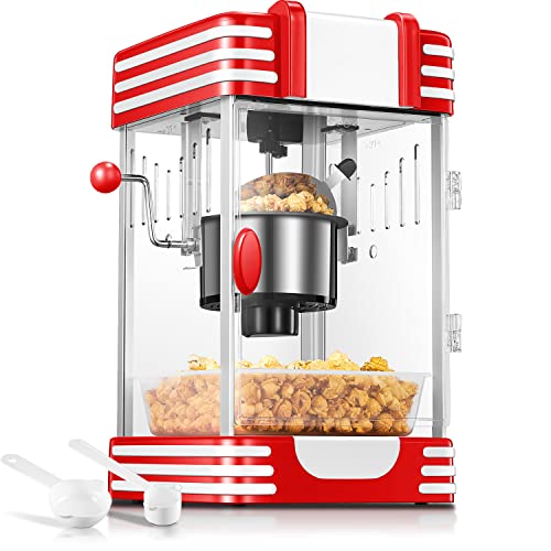 Popcornmaschine Profi für Zuhause, Retro Cinema Popcorn Maker mit Edelstahl-Topf, Innenbeleuchtung, Butter, Popkorn mit Zucker und Salz, Große Popcorn-maschine(25.5*27*46cm)