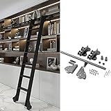 Schiebeleiter-Bibliothek, komplettes Hardware-Rollschienen-Set (ohne Leiter), Rolltreppenschiene aus rundem Stahlrohr mit Bodenrollen, 3,3–20 Fuß einziehbares Schiebe-Scheunentor-Set (Größe: