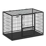 Feandrea Hundekäfig hochbelastbar, Gitterbox, transportabler Haustierkäfig, 122 x 75,5 x 80,5 cm, für mittelgroße, große Hunde, sicher, 2 abnehmbare Türen, Welpenauslauf, XXL, tintenschwarz PPD003B01