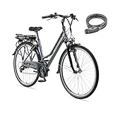 TELEFUNKEN E-Bike Damen Elektrofahrrad Alu 28 Zoll mit 21-Gang Shimano Kettenschaltung, Pedelec Trekkingrad mit Fahrradschloss und Hinterrad-Motor 250W 10,4Ah, 36V Akku, XT480 Expedition