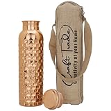 Craft Trade Trinkwasserflasche Kupfer Trinkflasche Rein Natürlich Flasche Wasserflasche mit Deckel und Tragetasche 34oz/1000 ml Auslaufsicheres Ayurveda Kupferflasche für Büro und Yoga