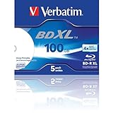 Verbatim BD-R XL Blu-ray Rohlinge 100 GB, Blu-ray-Disc mit 4-facher Schreibgeschwindigkeit, 5er-Pack Jewel Case, großflächig bedruckbar, Blu-ray-Disks für Video- und Audiodateien