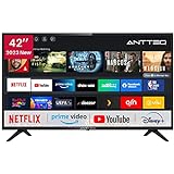 Antteq AV42F3 Fernseher 42 Zoll (106 cm) Smart TV mit Netflix, Prime Video, Rakuten TV, DAZN, Disney+, YouTube, UVM, WiFi, Triple-Tuner DVB-T2 / S2 / C, Dolby Audio