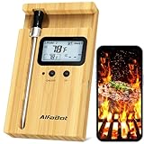 AlfaBot K2 Fleischthermometer Smart Kabellos 160m Bluetooth Grillthermometer, Meat Thermometer Bratenthermometer für Backofen Grill Smoker Rotisserie Airfryer, App Control