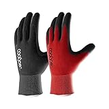 COOLJOB 2 Paar Gartenhandschuhe für Herren, Arbeitshandschuhe mit atmungsaktive Gummibeschichtung, Schutz-Handschuhe für Gartenarbeit, schwarz & rot(Größe 9/L)