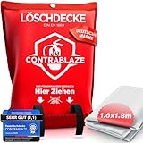 Contrablaze - Feuerlöschdecke 1,6x1,8m – Löschdecke für Küche & Haushalt – Feuerdecke für Notfälle, Brandschutzdecke EN Norm Zertifiziert, Notfalldecke für Zuhause und Auto - Fire Blanket