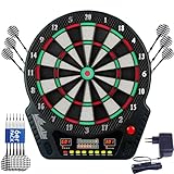 Upgraded Elektronische Dartboards Profi mit Sprachansagen, 6 Darts, LED-Bildschirme, 33 Spiele Dartscheibe Elektronisch E-Darts Dartautomat für Hause Büro Garten Partyraum bis zu 8 Spieler, Schwarz
