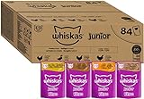 Whiskas Junior Katzennassfutter Geflügel Auswahl in Gelee, 84 Portionsbeutel, 84x85g (1 Großpackung) – Hochwertiges Katzenfutter nass, für heranwachsende Katzen von 2 bis 12 Monaten