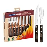 Tramontina Steakbesteck Pizzabesteck, 8-teiliges Set, für 4 Personen, Steakbesteckset, rostfreier Edelstahl, FSC zertifizierter Echtholzgriff, spülmaschinenfest