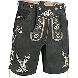 PAULGOS Herren Trachten Lederhose HK4 + Träger, Echtes Leder, Größe 50, Grau