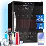 Klarstein Kühlschrank 60L, Kleiner mit Herausnehmbare Ablagen, Leiser Mini mit Glastür & IoT/App, Getränkekühlschrank , Outdoor Geeignet, Biersafe für Flaschen, 3-18°C