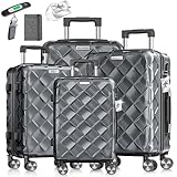 KESSER® Reisekoffer Set 4-teilig | Kofferset ABS Hartschalenkoffer mit Zahlenschloss, Kofferwaage & Reisebrieftasche 360° Rollen | Handgepäck & große Koffer für Business & Reise Trolley Charcoal