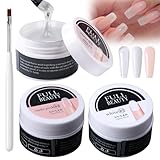 3 Stück Gel Nägel 15ml Aufbaugel für Gelnägel Kann DIY Gel für Nägel UV Aufbaugel für Nägel Geeignet für den Heimsalon Maniküre Verstärkungsverlängerung Reparatur mit Nagelbürste (weißes Nude-Pulver)