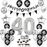 40 Geburtstag Deko Mann Frauen, Schwarz Banner 40 Geburtstag Girlande Deko 40. Geburtstag Frauen Silber Luftballons 40. Geburtstag Tortendeko 40 Geburtstagsdeko 40 jahre Männer Frauen Ballons