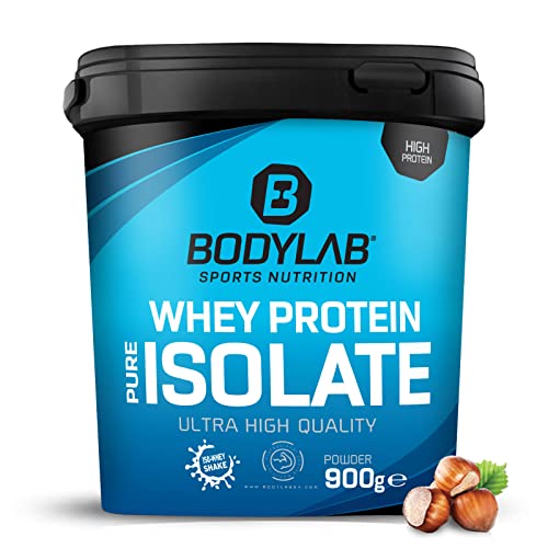 Whey Protein Isolate 900g Haselnuss Bodylab24, Eiweißpulver aus Whey Isolat, Whey Protein-Pulver kann den Muskelaufbau unterstützen, konzentriertes Iso-Whey-Protein frei von Aspartam