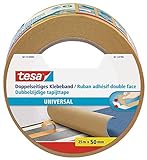 tesa Doppelseitiges Klebeband Universal - Vielseitiges Klebeband für Verpackungen, Deko und Teppiche oder zum Basteln - 25 m x 50 mm