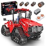 Mould King 18020 Technik Ferngesteuerter Traktor Bausteine, MOC Elektrisch Kettentraktor Mit 4 Motoren STEM Klemmbausteine Modellbausatz Für Technologie Landmaschinenliebhaber Eignet (1698 Teile),Rot