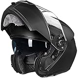 ILM Motorradhelm Klapphelm Integralhelm Doppelvisier ECE22.06 Modell 159,Mattes Schwarz,XL