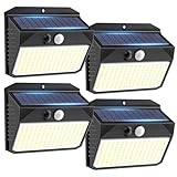 SIGRILL Solarlampen für Außen mit Bewegungsmelder 4 Stück Solarleuchten für Außen 150LED Solar Aussenleuchte 3 Modi Solar Wandleuchte Aussen IP65 Solarlicht Solarlampe für Garten, Stufen, Garage