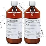 Leyf 1000 ml Glycerin E422 + 1000 ml Propylenglykol E1520, Perfekt für DIY, Pharmaqualität Reinheit, Lebensmittelqualität, Raw Material VG + PG, Rein, Vegan, Ph. Eur/USP