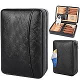 Hält6 Zigarre Portable Leder Zigarrenetui Spanisch Zedernholz Innenraum und Kartenlagerung Reise Zigarre Humidor, Zigarrenschneider Befeuchter perfekt für Geschäftsreisen Geburtstag Geschenke Vatertag