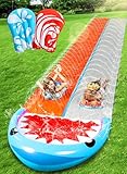 Sloosh 22,5ft/685,8cm Wasserrutsche mit 2 aufblasbaren Boards, doppelte Rasen-Wasserrutsche mit fortschrittlichen Sprinklern, Sommerspielzeug für Kinder und Erwachsene, Spaß im Garten, Hai