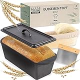 Chefarone Gusseisen Brotbackform mit Deckel - Backform für Brot und Kuchen - brotbacktopf aus gusseisen - Kastenform Backen Braten rechteckig - Gusseisen Topf Brot backen - 28 x 12 cm