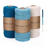 VORHOT Makramee Garn 3mm x100m, Makramee Garn Set Blau, Makramee Baumwollgarn 3mm, Baumwollkordel Natur 3mm, Baumwoll Bastelschnur für Basteln Stricken Boho Deko Wandbehang Dekoration