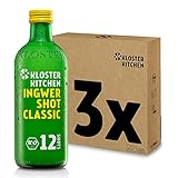 Kloster Kitchen Bio Ingwer Shot Classic 12SHOTS 3 x 360 ml mit echten Ingwerstückchen I Ingwershot vegan I 12 Shots je Glasflasche I süß-scharf ohne Zusatzstoffe (inkl. 0,75€ EINWEG Pfand)