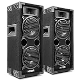 MAX MAX26 PA Lautsprecher passiv, DJ Boxen, 1200 Watt Peak, Partyboxen Set mit Griffe, 2 x 6 Zoll Doppel-Tieftöner, DJ Party Lautsprecher Paar, Lautsprecherbox, Schwarz