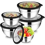 Joyfair Rührschüssel 5er Set, Edelstahl Schüssel mit Transparenter Luftdichtem Deckel, 4,5L/ 2,7L/ 1,5L/ 1,2L/ 0,7L, Stapelbar Salatschüssel zum Servieren/Kochen/Backen, Spülmaschinenfest - Schwarz