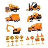 Supvox 1Satz Bauwagen Für Teiliges Mit Bagger LKW Und Verkehrszeichen Robuste Konstruktion Leicht Und Tragbar Für Drinnen Und Draußen Sichere Materialien Für Jungen