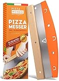 Pizza Mondo® Pizzaschneider - Profi Pizzamesser (Pizza Cutter) effektiver als Pizzaroller | Premium Pizza Wiegemesser aus Edelstahl 32cm mit Holzgriff | Schnelles und gleichmäßiges Schneiden