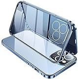 Watchium for Apple iPhone 13 Pro Max (2021) 6.7 Inch Case, Magnetic Double Sided Tempered Glass HD Phone Cover, Metal Bumper Frame (Color : Far Peak Blue)