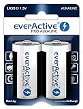 everActive D Batterien 2er Pack, Pro Alkaline, Mono LR20 R20 1.5V, höchster Leistung, 10 Jahre Haltbarkeit, 2 Stück – 1 Blisterkarte