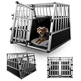 Juskys Alu Hundetransportbox XL - 96x91x70 cm - Auto Hundebox robust & pflegeleicht - 2 Gittertüren verschließbar - Reisebox für Hunde