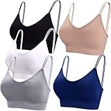 BQTQ 5 Stücke Bralette Damen V Hals Cami BH Schlafen Bralettes für Frauen(Schwarz, Weiß, Grau, Beige, Marineblau) M