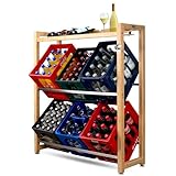 Stahlholz Getränkekistenregal mit zusätzlicher Ablage für 5-6 Getränkekisten-Extrem stabiles Premium Holz Getränkeregal Regal Kistenregale, nachhaltiges Bambus-Edelstahl-Design
