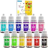 Lebensmittelfarbe 12 Farben x 10ml - Flüssige Lebensmittel Farben zum Kuchen Backen, Kekse, Fondantieren, Macaron - Lebendiger Lebensmittelfarbstoff für Dekorieren und Kochen, Airbrush, DIY Seifen