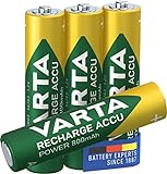 VARTA Batterien AAA, wiederaufladbar, 4 Stück, Recharge Accu Power, Akku, 800 mAh Ni-MH, ohne Memory Effekt, vorgeladen, sofort einsatzbereit