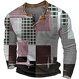 SRZYMJ Poloshirt Herren Langarm Basic T-Shirt Freizeit Plaid spleißen Polohemd Herren Polo Poloshirt Langarm Herren Baumwolle Rosa Langarm Thermoshirt Herren L Henley-Hemd Tshirt Pullover Hemd