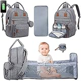 LOVEVOOK Wickeltasche Rucksack Multifunktional Wickelrucksack Babytaschen Große Kapazität Wickeltaschen mit Bett, Wickelauflage, Schnullerhalter & Kinderwagengurte für Mama und Papa (Grau)