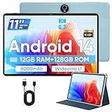 TUOHAITIME Tablet 11 Zoll, Android 14 Tablets mit 12GB(6+6Expansion) RAM 128GB ROM(1TB TF) Octa Core T606, 8000mAh Akku, Display Widevide L1, Dual Kamera, BT 5.0, WiFi, GPS, Tablets PC mit Gehäus