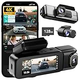 BOTSLAB 4K 3 Kanal Dashcam Auto Vorne Hinten Innen,3 Channel 4K+1080P+1080P, GPS 5.8GHz WiFi Dash Cam mit 128GB SD Karte, 3.18',Nachtsicht,WDR, Sprachbefehl,G-Sensor,Loop-Aufnahme,Parküberwachung