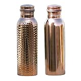 Monika Enterprises Wasserflaschen aus reinem Kupfer, 900 ml, 2 Stück, Set aus gelenkfreien Kupfer-Wasserflaschen, auslaufsichere ayurvedische Kupfer-Wasserflaschen für gesundheitliche Vorteile